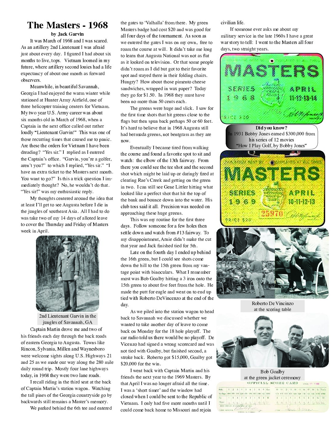 A Masters Story… from 1968